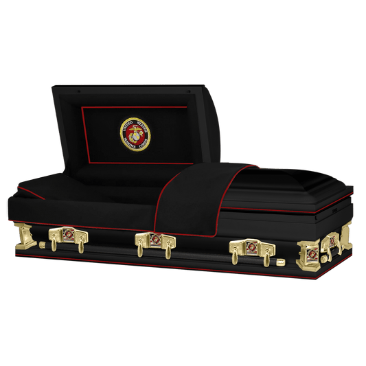 Veteran Select XL | Marines Oversize Black Steel Casket with Black Interior