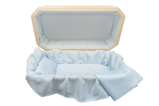 Platinum Pet Casket | Almond With Blue