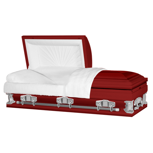 Jupiter XL | Red Steel Oversize Casket with White Interior | 28", 29", 33", 36" - Titan Casket