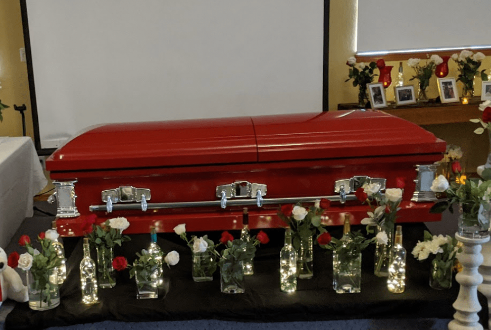 Red Satin Steel Casket - Titan Casket