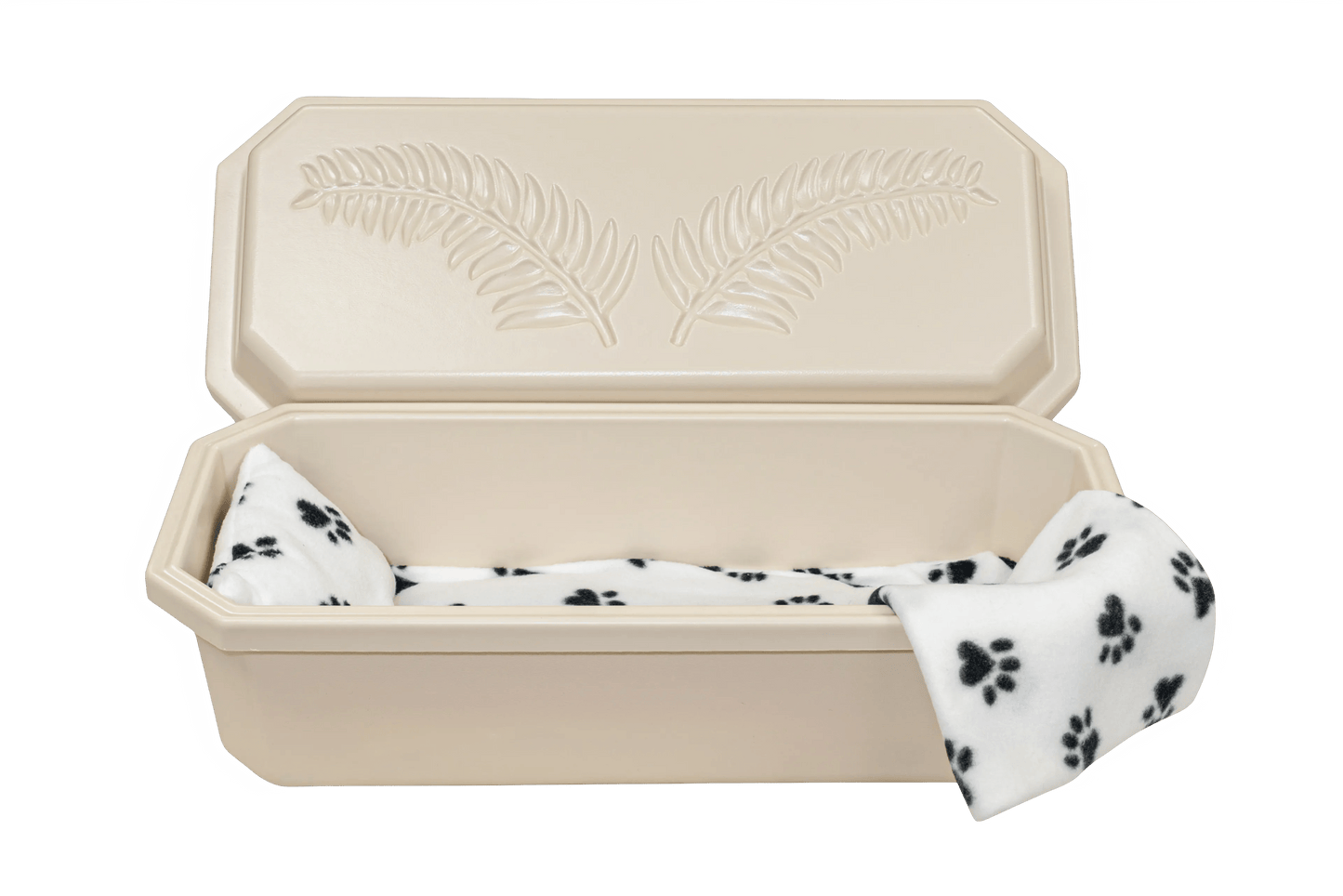Standard Pet Casket | Almond with Black Paw Print