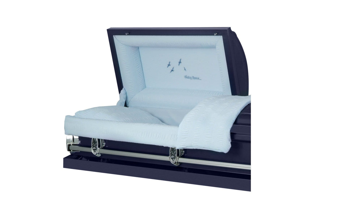 Going Home | Dark Blue Steel Casket with Light Blue Interior - Titan Casket