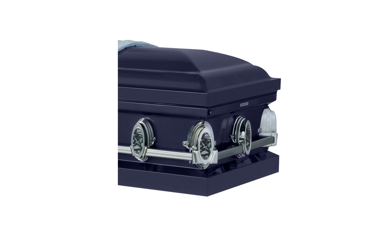 Going Home | Dark Blue Steel Casket with Light Blue Interior - Titan Casket