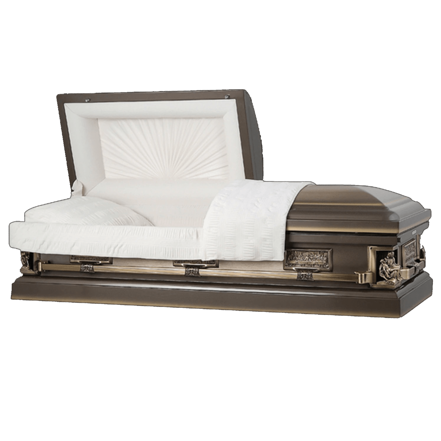 Pieta | Bronze Steel Religious Casket with Rosetan Velvet Interior - Titan Casket