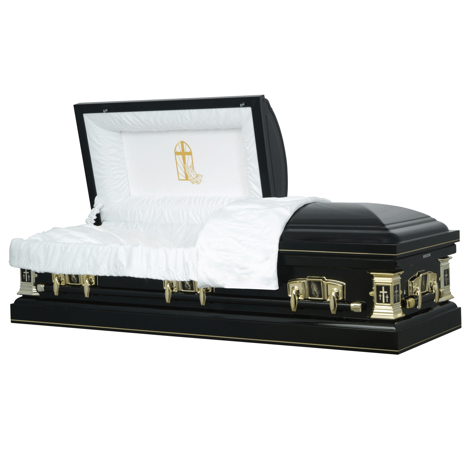 Only $1,799 - Titan Black and Gold Cross - Black Steel Religious Casket