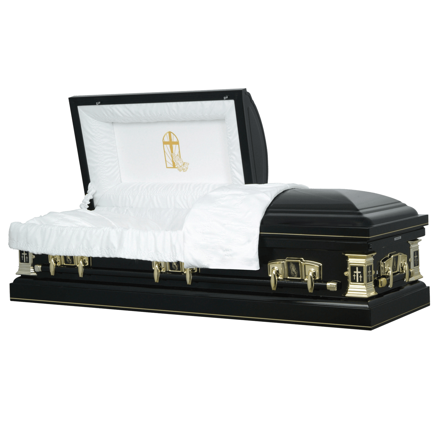 Black and Gold Cross | Black Steel Religious Casket