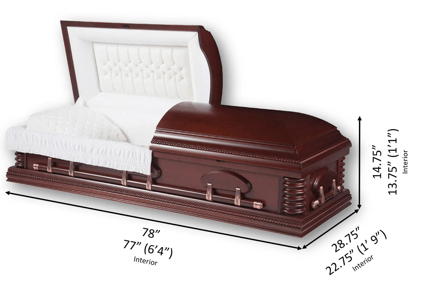 Casket Dimensions of Newton | Cherry Casket with Velvet Interior