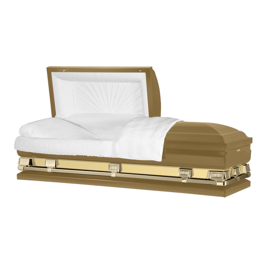 Reflections XL | Gold Steel Oversize Casket with White Interior - Titan Casket