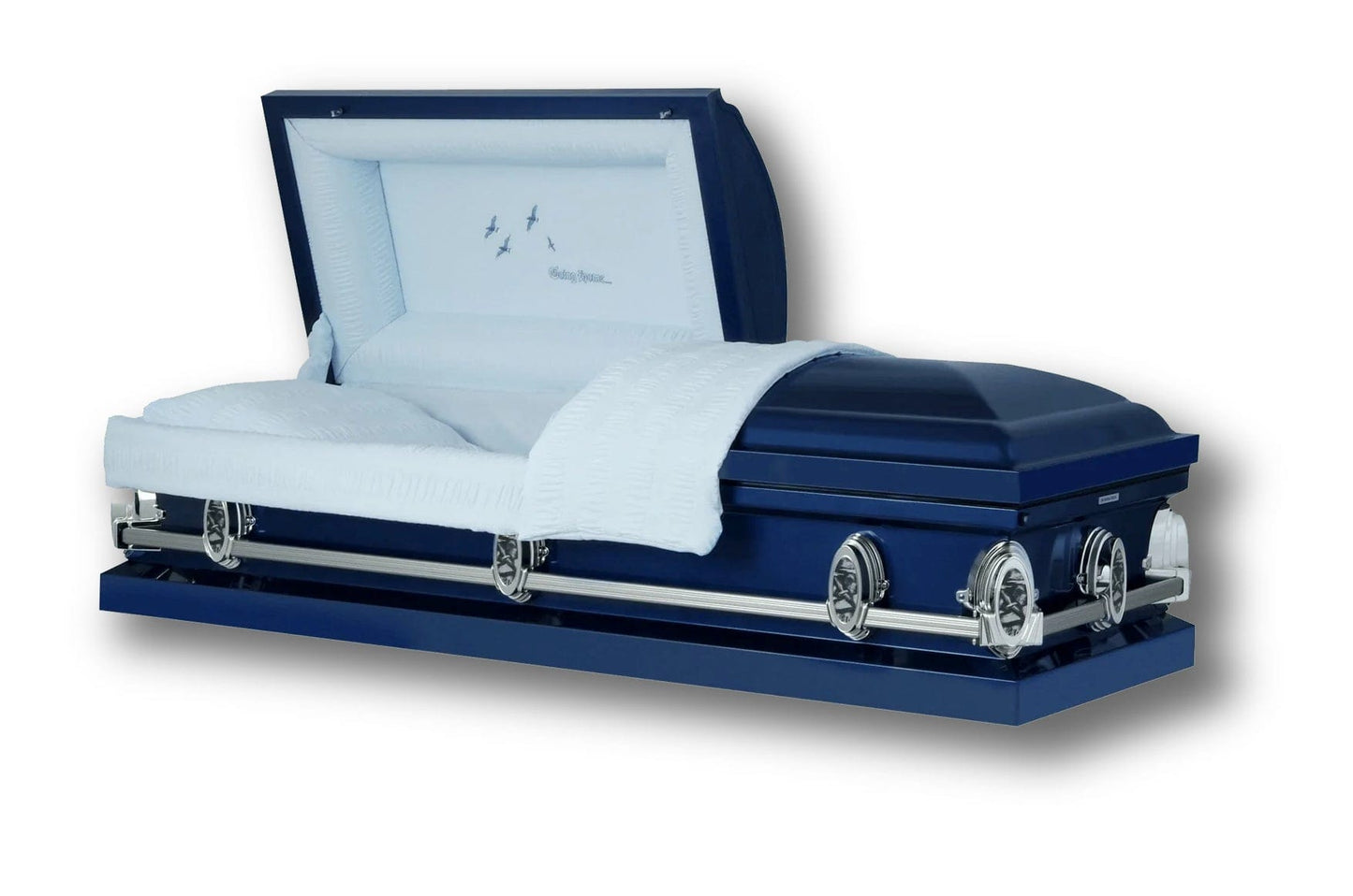 Going Home | Dark Blue Steel Casket with Light Blue Interior