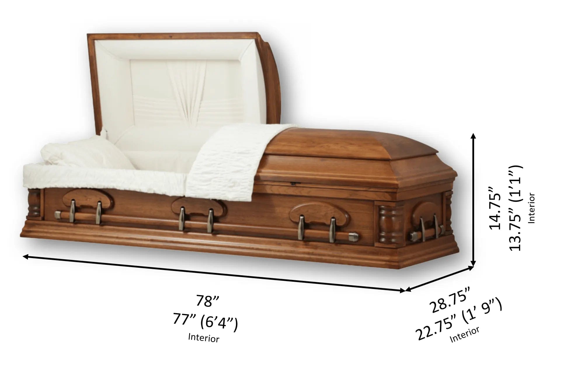 Grove (Pecan Hickory) | Luxury Pecan Casket - Casket Dimensions