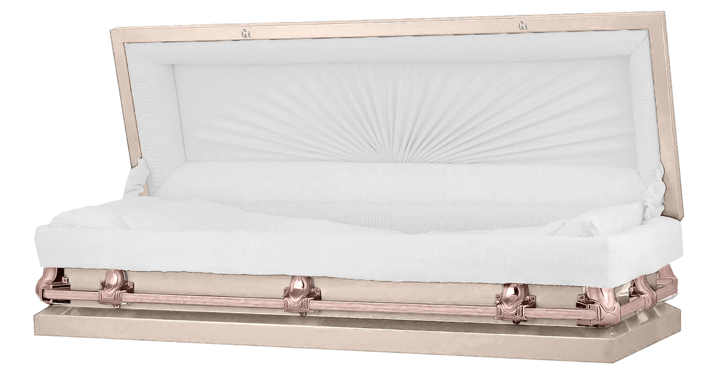 Full Couch Orion Series | Pink & Rose Gold Steel Casket with White Interior
