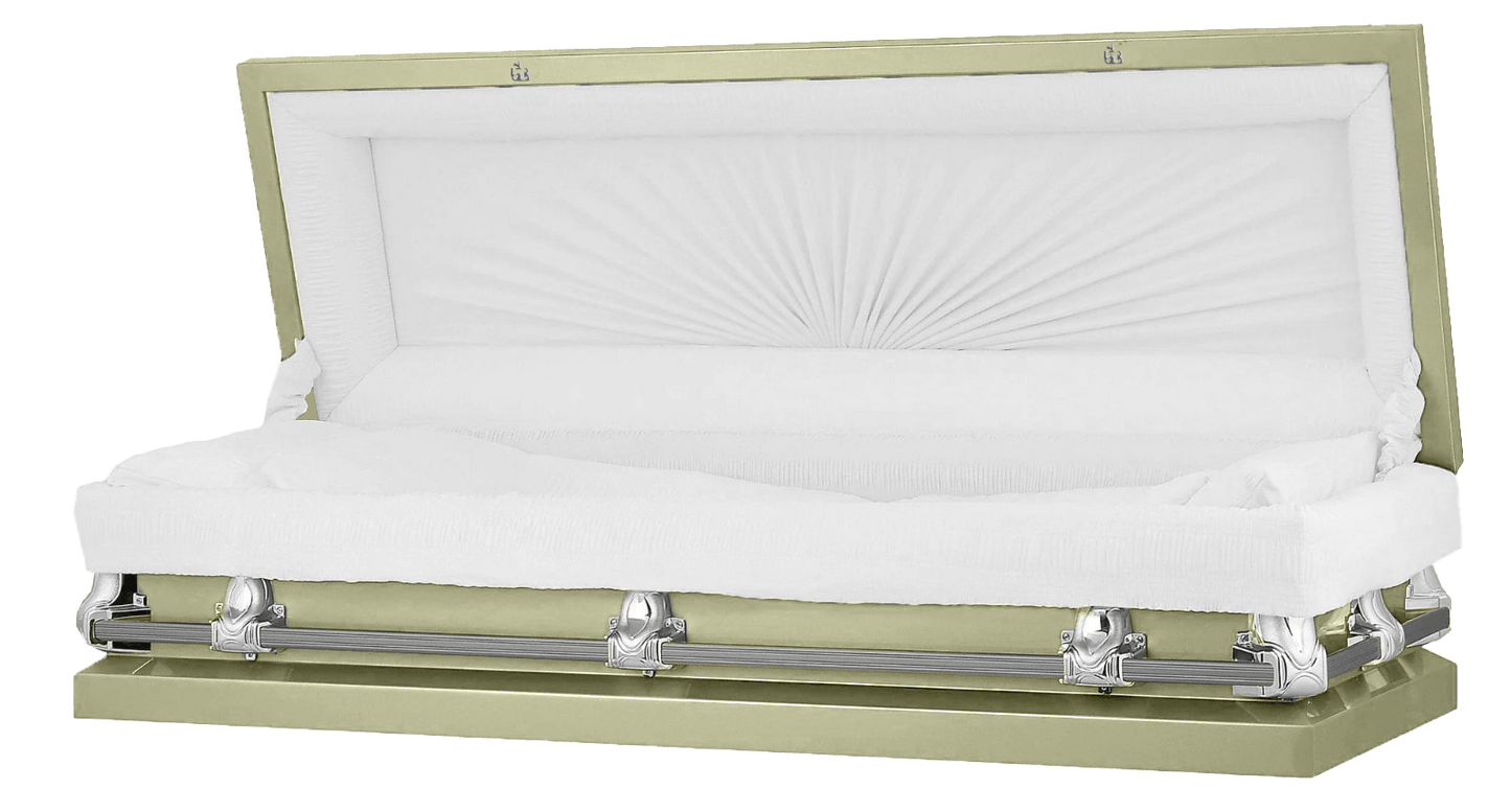 Full Couch Orion Series | Soft Yellow & Silver Steel Casket with White Interior