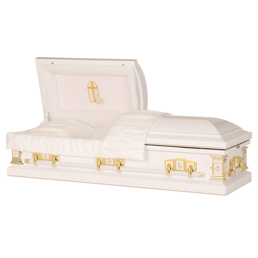 White Cross | White Steel Religious Casket
