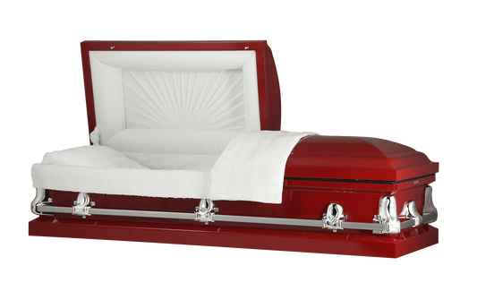 Orion Series | Red Steel Casket with White Interior