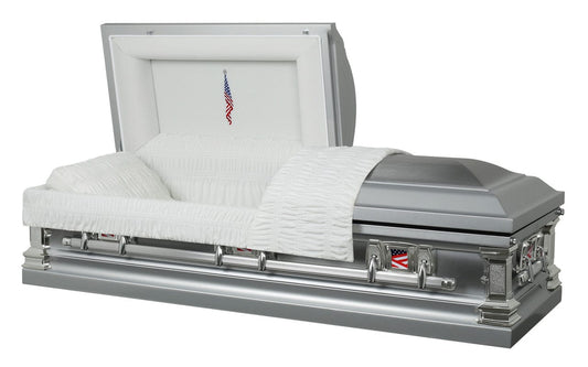 Veteran Guardian | Silver Brushed Steel Casket with White Velvet Interior