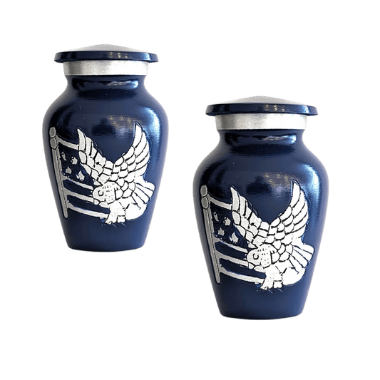 Pair of Keepsake Urns - American Pride (Blue) | Brass Keepsake Urns