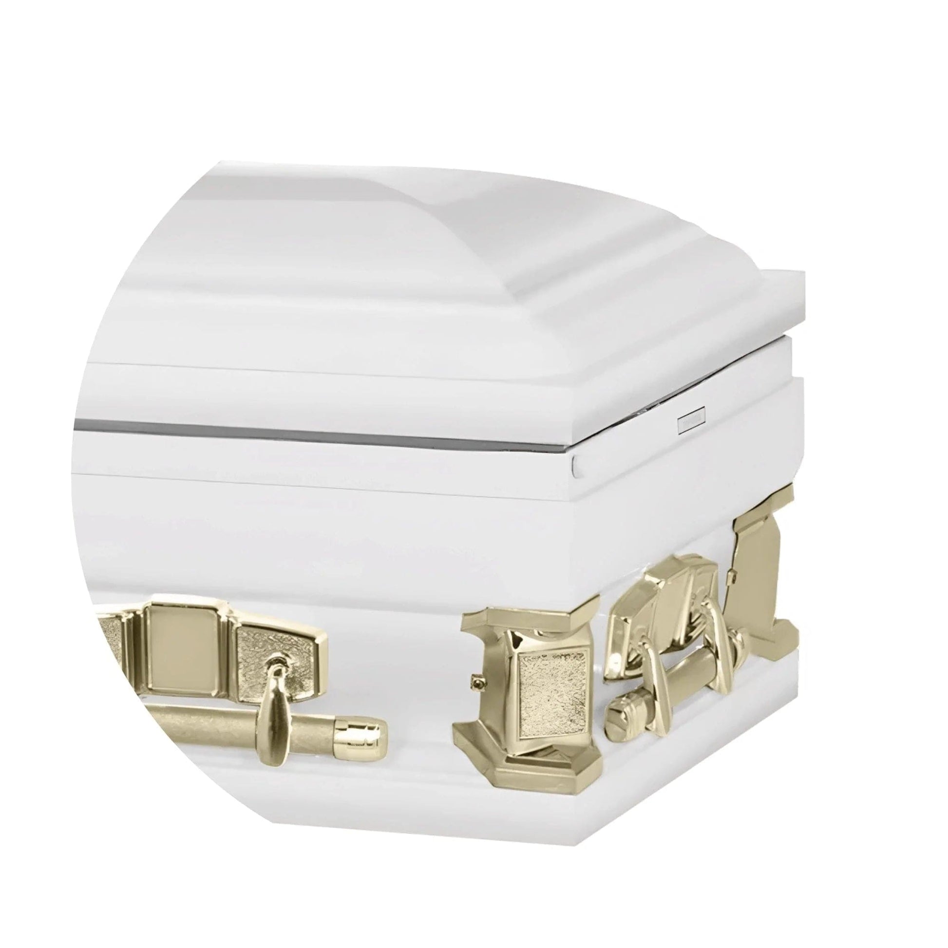 Everest Extra Long 7'2" | White and Gold Steel Oversize Casket with White Interior | 28″, 33″