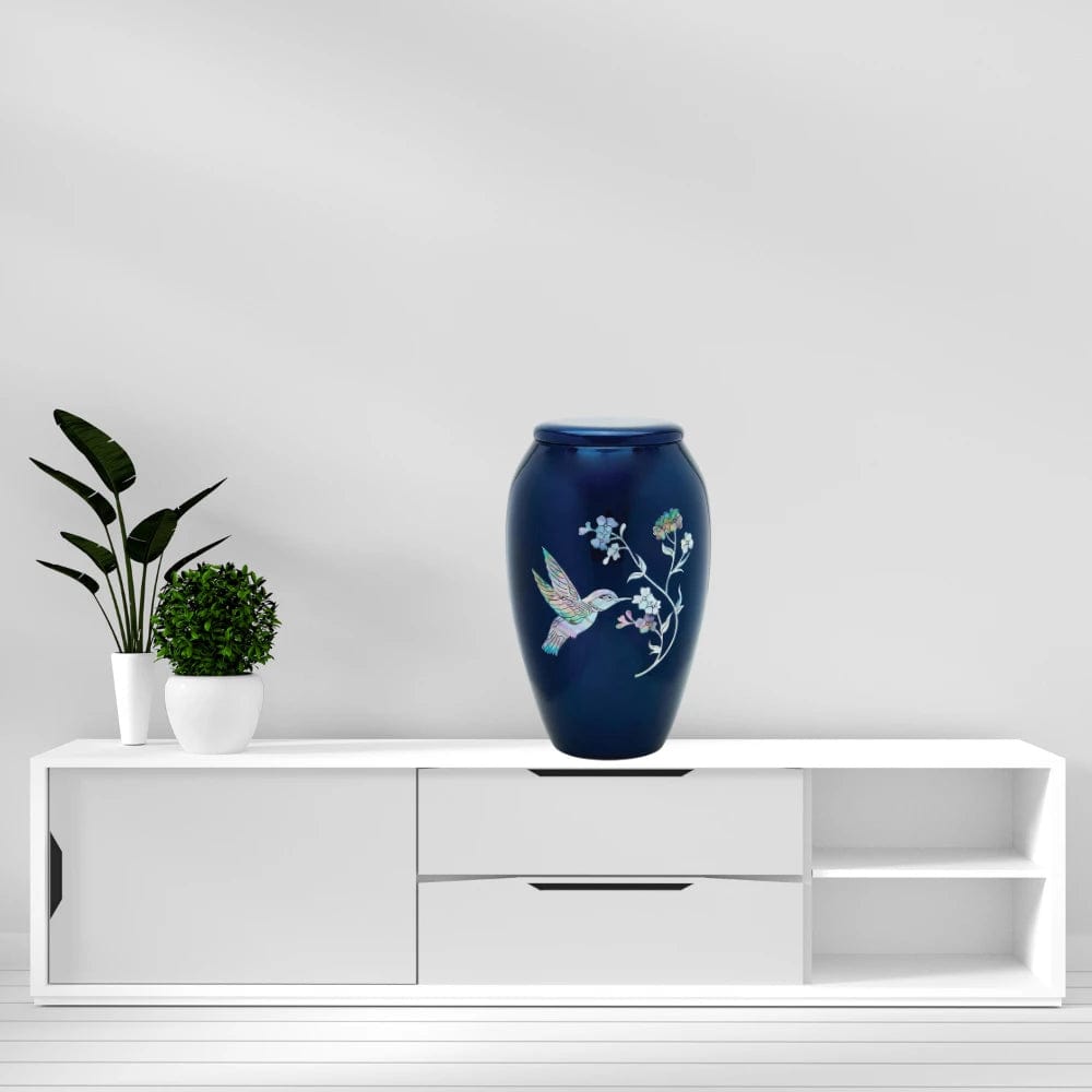 Designer Urn - Blue Hummingbird