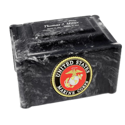 Military Marble Cremation Urn | Marines Black