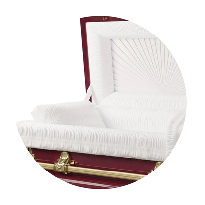 Orion Series | Red & Gold Steel Casket with White Interior