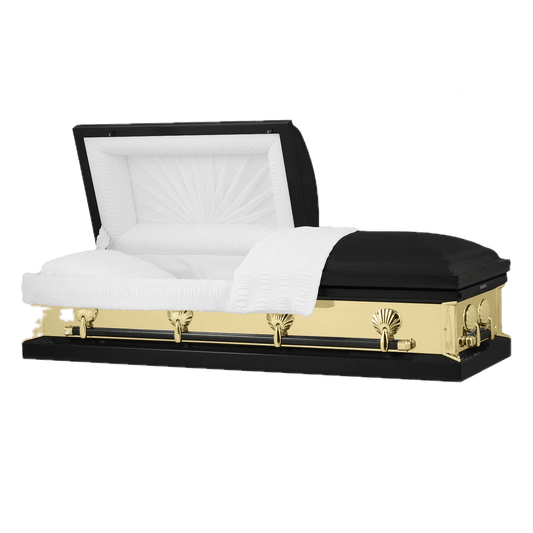Reflections Series | Black and Gold Steel Casket with White Interior