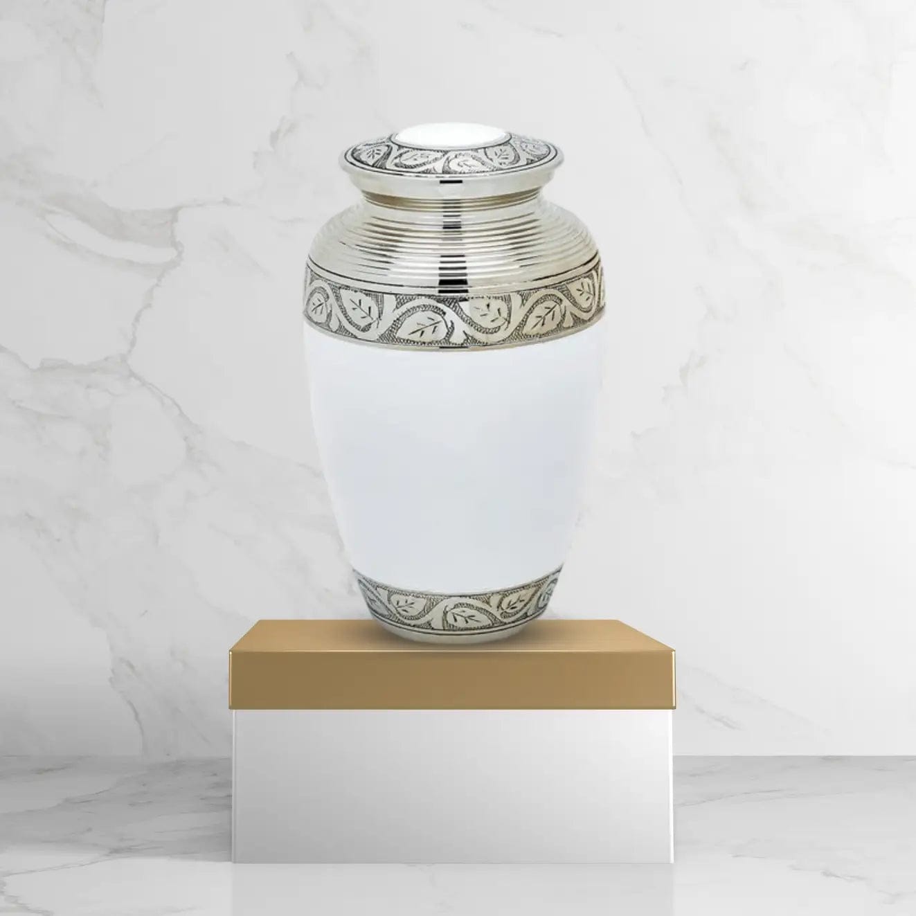 Brass Cremation Urn - Adult Brass White Cremation Urn for Human Ashes