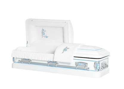 Adams Series | White & Blue Rose Steel Casket