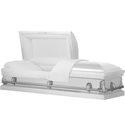 Andover Series | White Steel Casket with White Interior and Gray Hardware