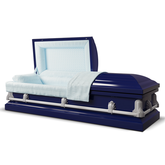 Andover Series | Dark Blue Steel Casket with Light Blue Interior
