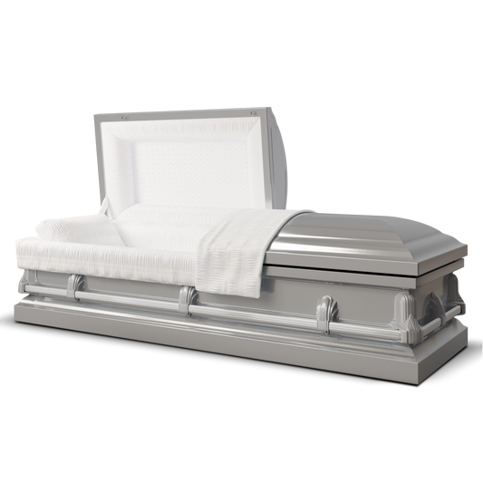 Andover Series | Silver Steel Casket with White Interior