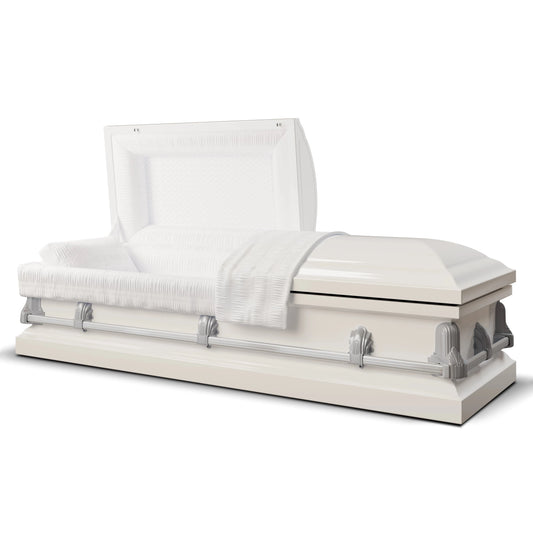 Andover Series | White Steel Casket with White Interior and Gray Hardware