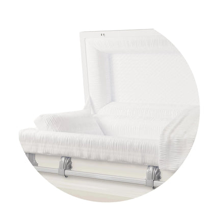Andover Series | White Steel Casket with White Interior and Gray Hardware
