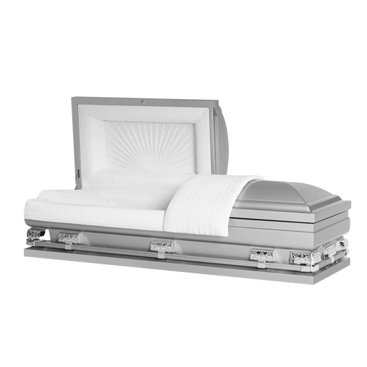 Ashford XL Series (28 in.) | Silver 20 Gauge Steel Casket with White Crepe Interior