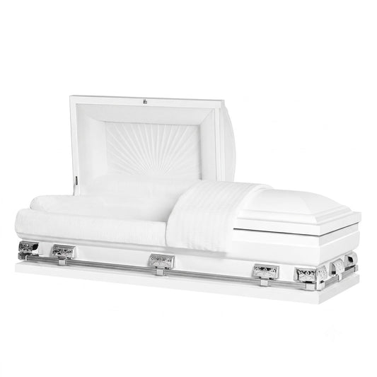 Ashford XL Series (28 in.) | White & Silver 20 Gauge Steel Casket with White Crepe Interior