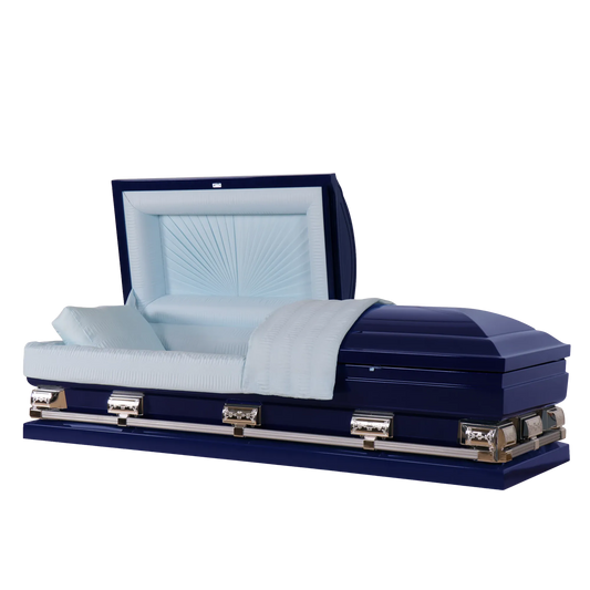 Ashford XL Series (28 in.) | Navy Blue 20 Gauge Steel Casket with Blue Crepe Interior