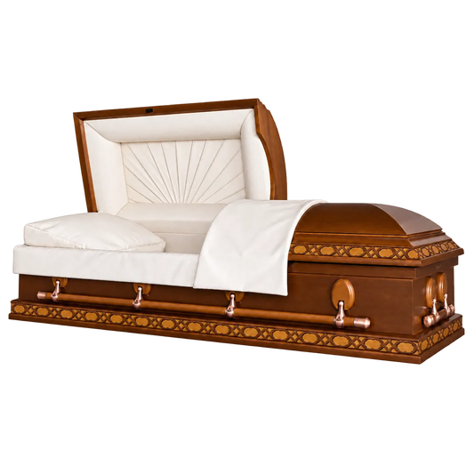 Avellino (Poplar) | Poplar Casket - Satin Finish with a Rosetan Crepe Interior