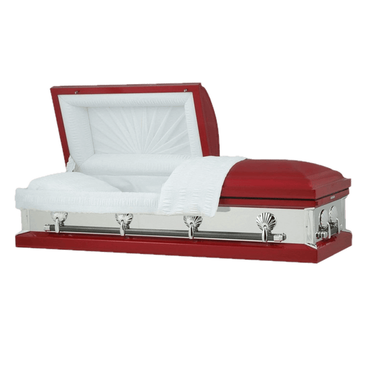 Reflections Series | Red Steel Casket with White Interior