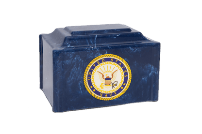 Navy Veteran Cremation Urn - Personalized Pewter Finish With Navy Logo - Holds 200 Lbs