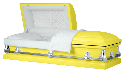 Orion Series | Bright Yellow Steel Casket with White Interior