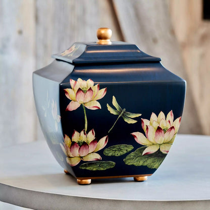 Floral Waterlily Dragonflies Large Adult Urn