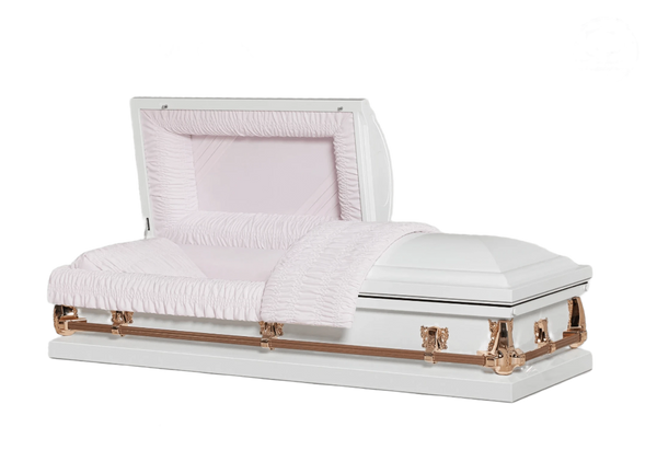 Cashmere 20-Gauge Steel Casket – Half Couch | White & Pink Finish