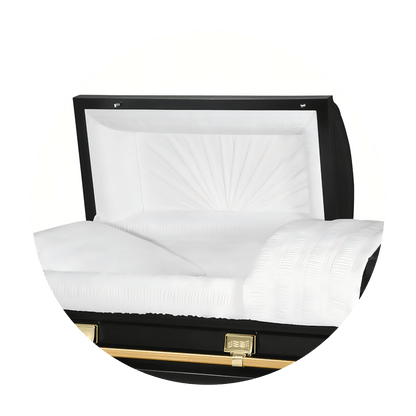 Commander XXL 40 & 44-inch | Black and Gold Steel Oversize Casket with White Interior