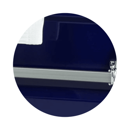 Orion Series | Dark Blue Steel Casket with White Interior