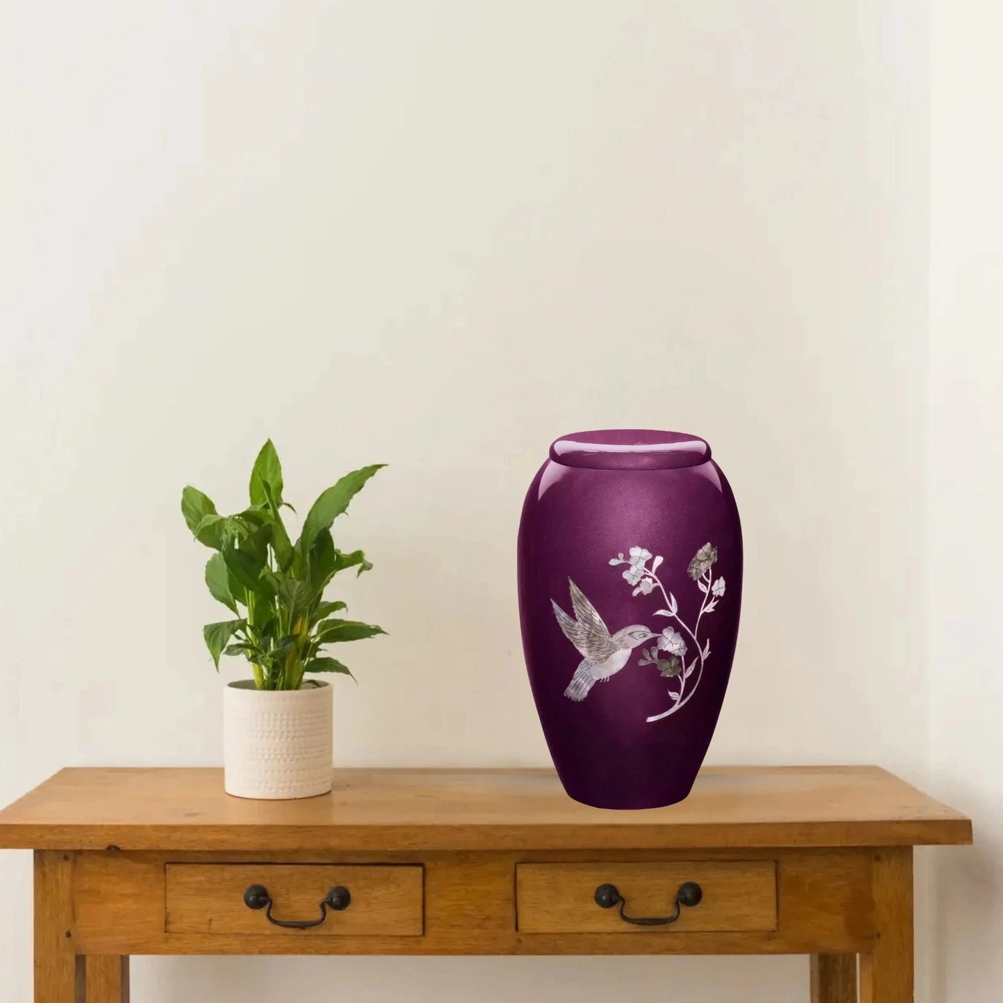Designer Urn - Burgundy Hummingbird