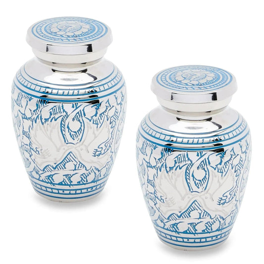 Pair of Pet Keepsake Urns - Blue Loving Doves | Dover Brass Urns