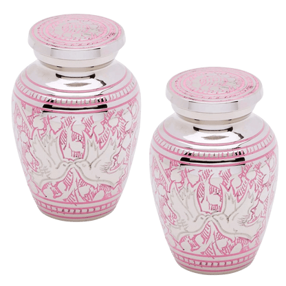Pair of Keepsake Urns - Pink Loving Doves | Dover Brass Urns