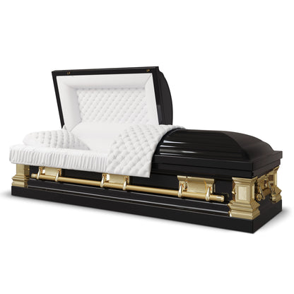 Era Stainless Series (Made in USA) | Black and Gold Stainless Steel Casket with White Interior