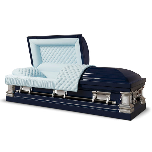 Era Stainless Series | Dark Blue Stainless Steel Casket with Light Blue Interior