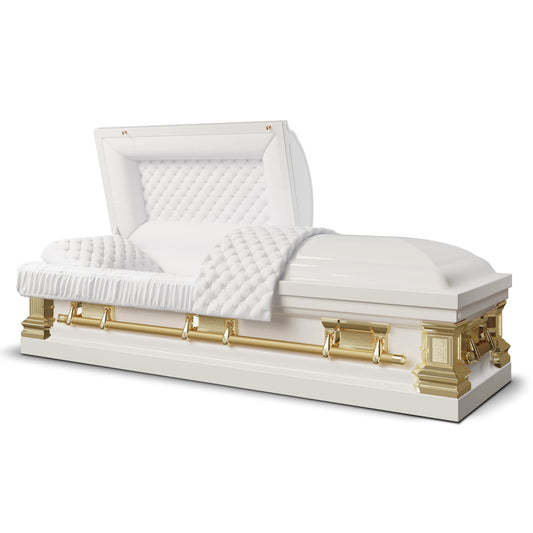 Era Stainless Series (Made in USA) | White & Gold Stainless Steel Casket with White Interior