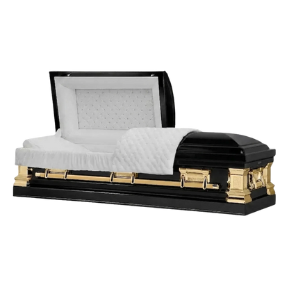 Era Stainless Series (Made in USA) | Black and Gold Stainless Steel Casket with White Interior